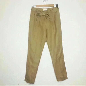 Zapa Pants Tapered Leg Cuffed Pleated Tie Belt